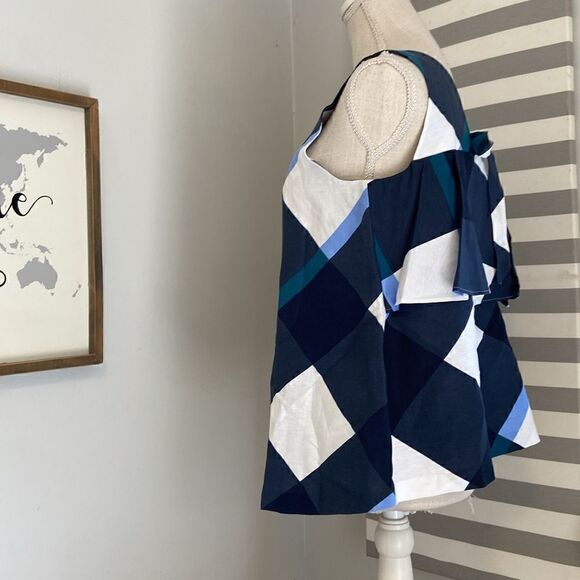 Ann Taylor Blue & White Plaid Ruffle Tie-Back Sleeveless Blouse Size Small NEW - Picture 4 of 10